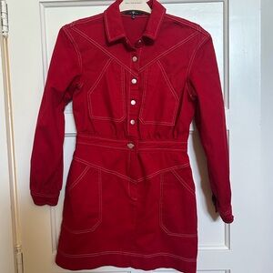 7 For All Mankind Red Denim Shirt Dress
